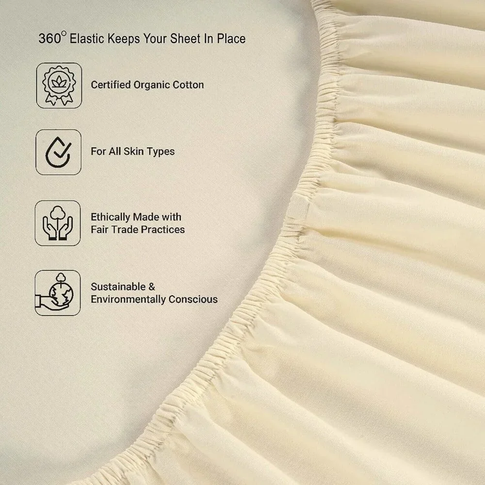 King Size 4 Piece 100% Organic Cotton Sheet Set Light Yellow Color